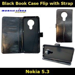 Black Book Case Flip with Strap For Nokia 5.3 TA-1234 Slim Fit Look